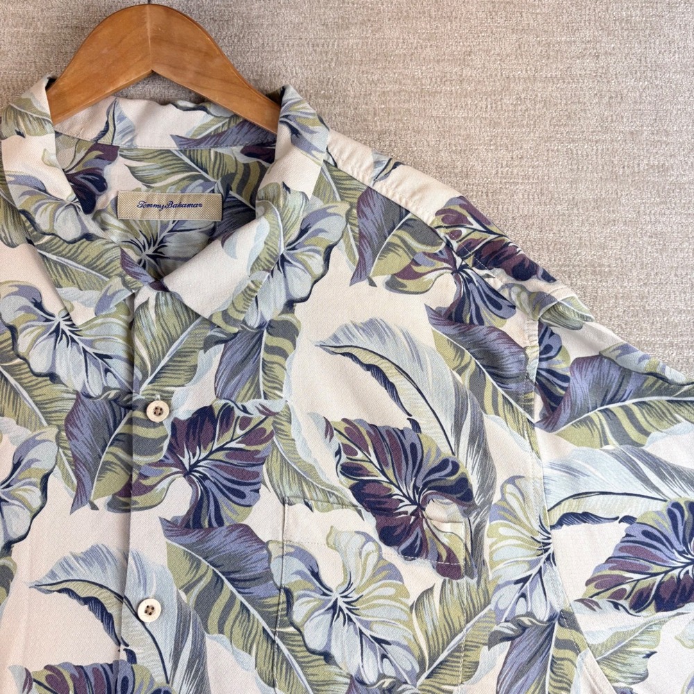 Tommy Bahama Mens XXXL Silk Rayon Tropical Floral Hawaiian Camp Shirt Green Blue